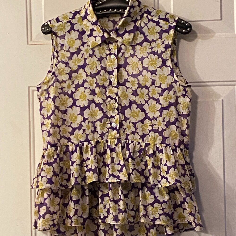 NWT Robert Friedman Sz XS Womens Peplum Blouse Tunic Sleeveless Multi Floral